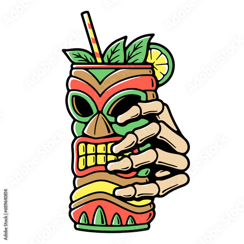 TIKI MUG WITH SKELETON HAND COLOR WHITE BACKGROUND