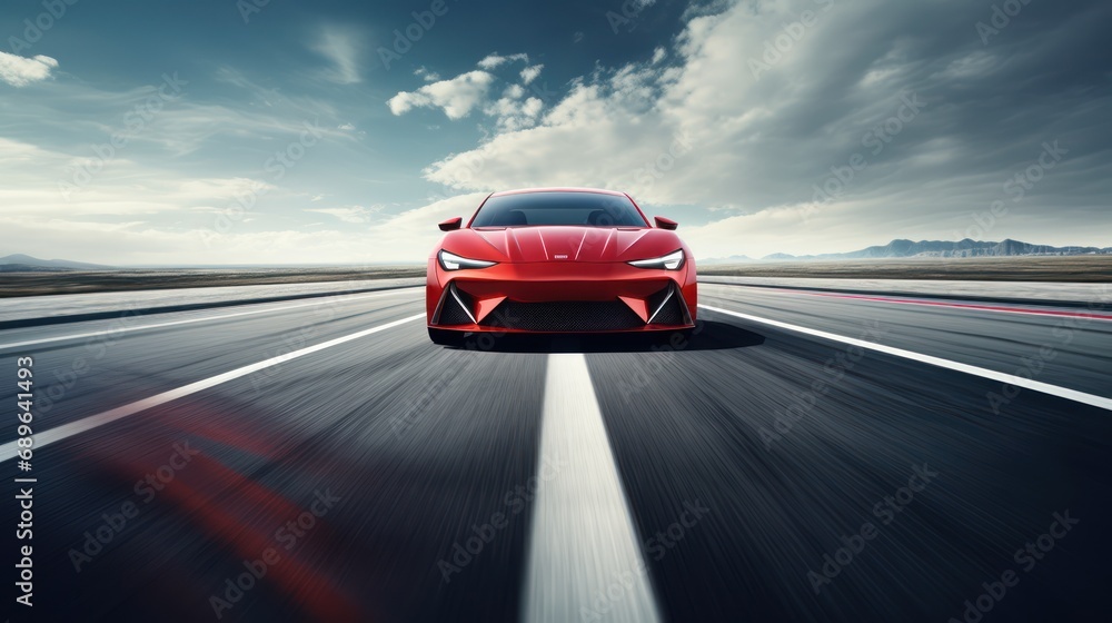 A red sports car sped by on the highway, romanticism, high resolution