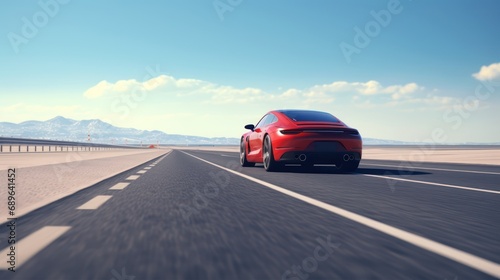 A red sports car sped by on the highway, plane symmetry, romanticism, FHD, high detail 