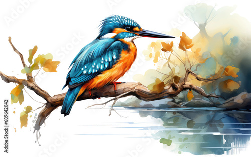 Kingfisher's Perch On Isolated Background