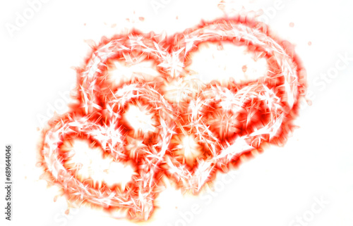 Trzy serca na białym tle otoczone iskrzącą czerwoną poświatą - świetlisty efekt