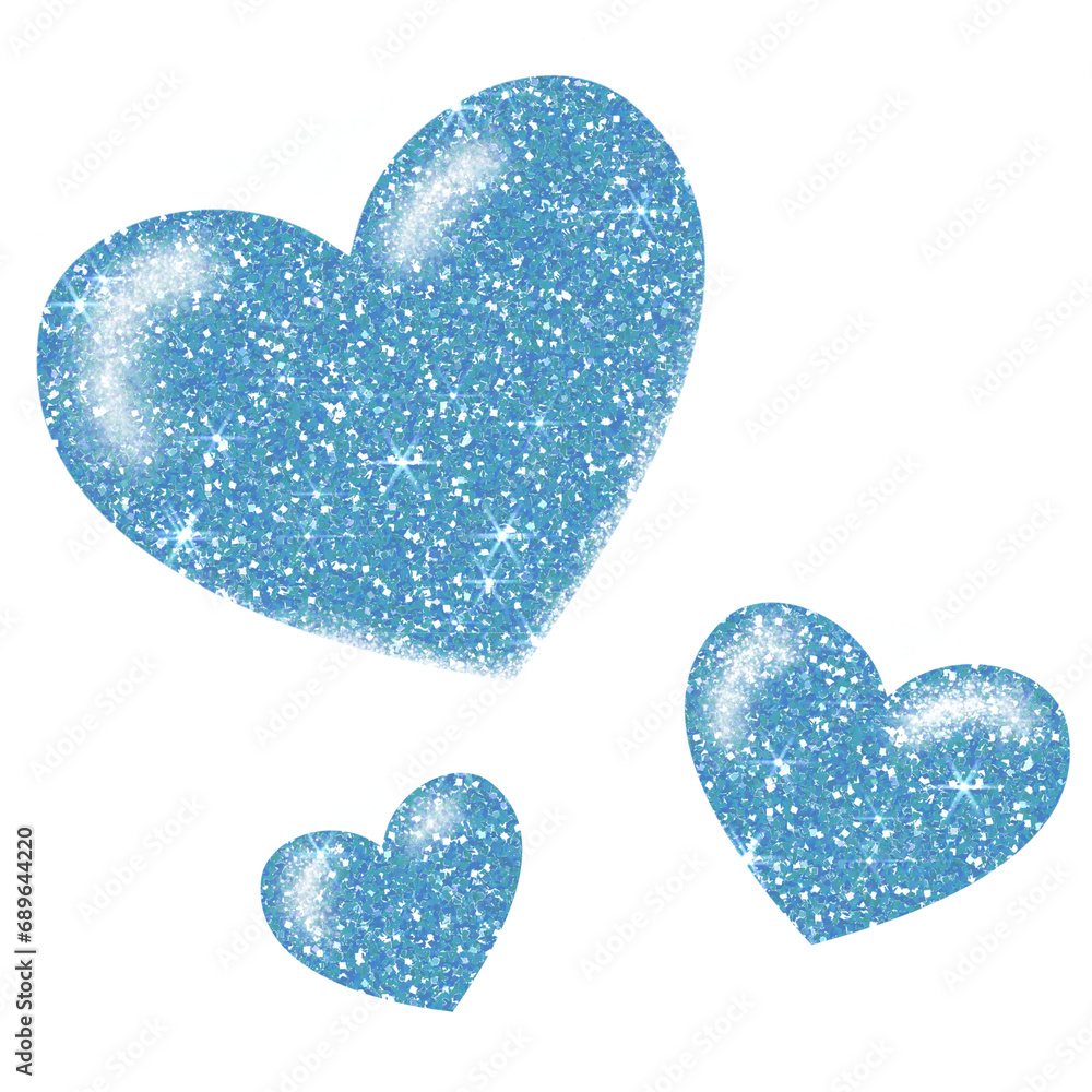 Blue Glitter heart on transparent background. Design for decorating,background, wallpaper, illustration