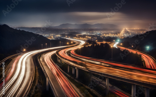 Long exposure shot of a highway with traffic at night