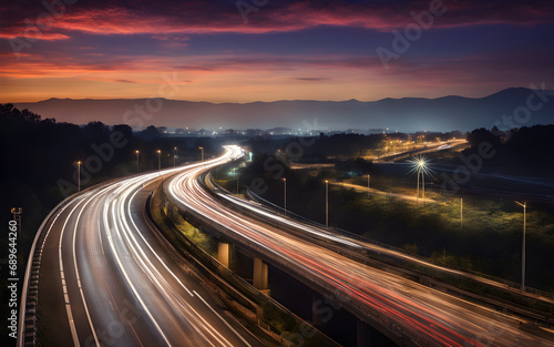 Long exposure shot of a highway with traffic at night