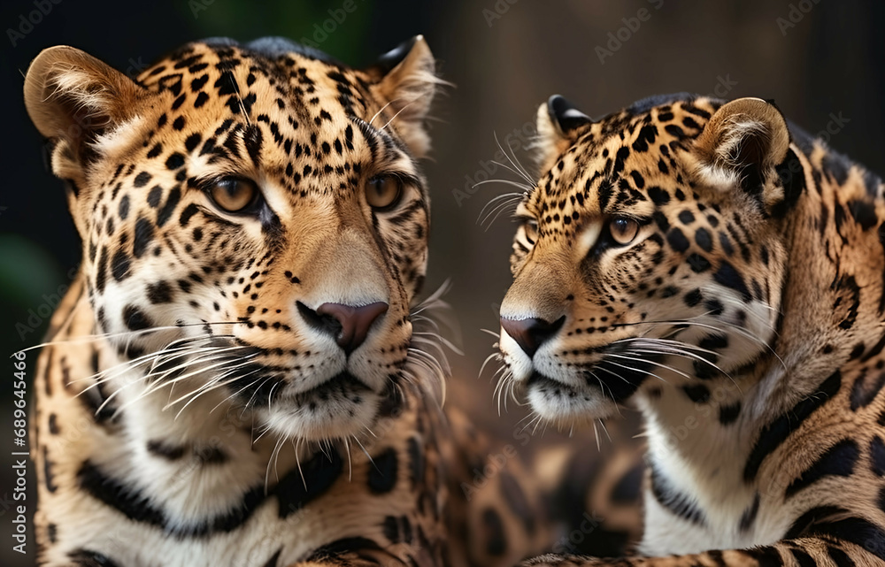 Obraz premium Jaguar Leopard family, cubs, love, photographic image with animals perfect for wall decoration . Ai Generative
