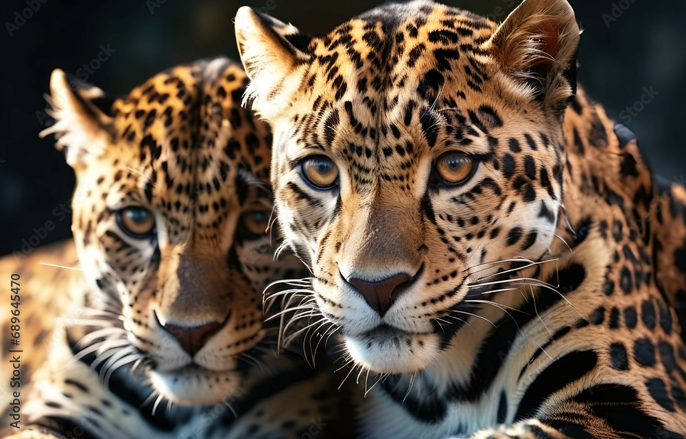 Jaguar Leopard family, cubs, love, photographic image with animals perfect for wall decoration Jaguar Leopard family, cubs, love, photographic image with animals perfect for wall decoration