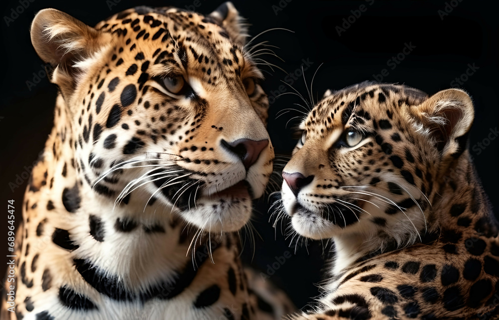 Obraz premium Jaguar Leopard family, cubs, love, photographic image with animals perfect for wall decoration