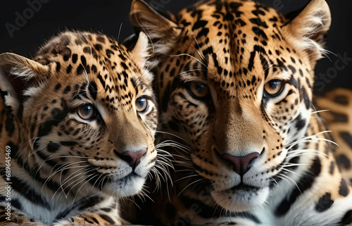 Jaguar Leopard family  cubs  love  photographic image with animals perfect for wall decoration . Ai Generative