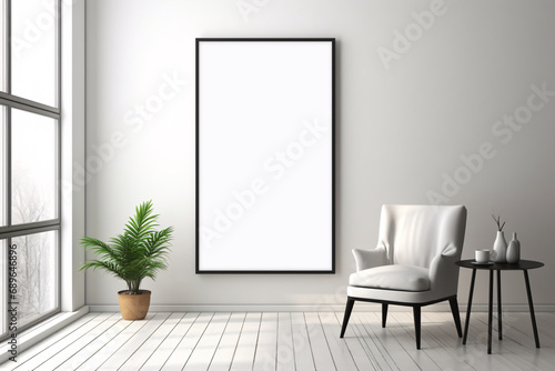 Empty picture frame mockup, white canvas in a stylish modern living environment © Dennis