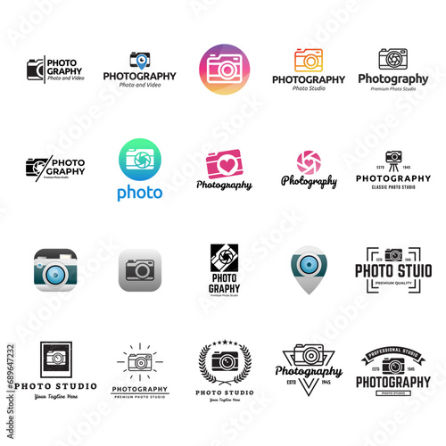 Set of photography logo design elements. Vector logos. Photo camera vector illustration
