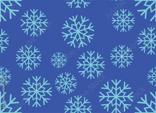 Editable vector seamless texture of snowflakes on a blue background.