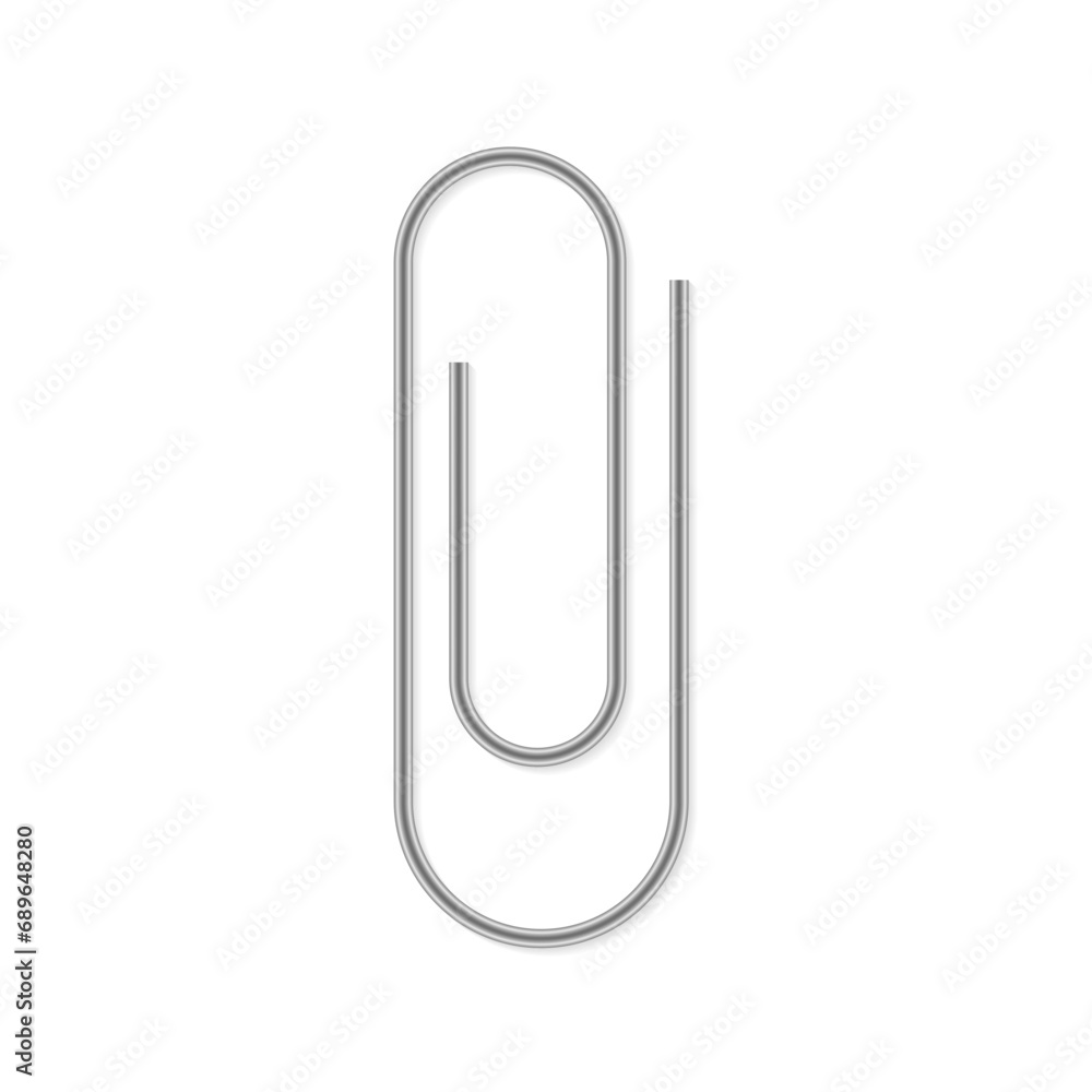 Paper clip on paper. Metal Page paper clip holder, binder. Paperclip isolated on white background. Sign holder or paper holder. Vector illustration Paper clip on paper. Metal Page paper clip holder, binder. Paperclip isolated on white background. Sign holder or paper holder. Vector illustration