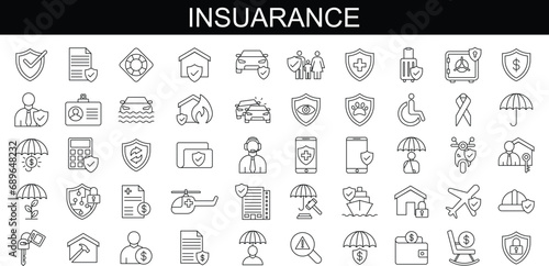 Insurance - outline icon set, vector, simple thin line icons collection