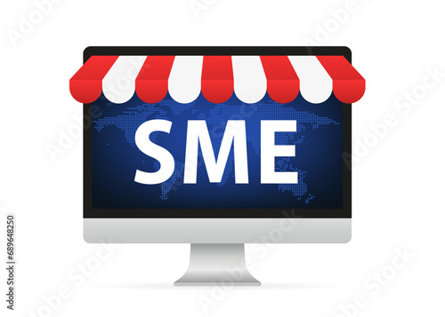 SME, Small and Medium Enterprise, word lettering illustration in business with related icons concept for web, app banner design. Vector illustration