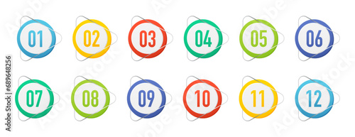 Super set arrow bullet point triangle flags on white background. Colorful gradient markers with number from 1 to 12. Flat color gradient web icons template. Vector illustration