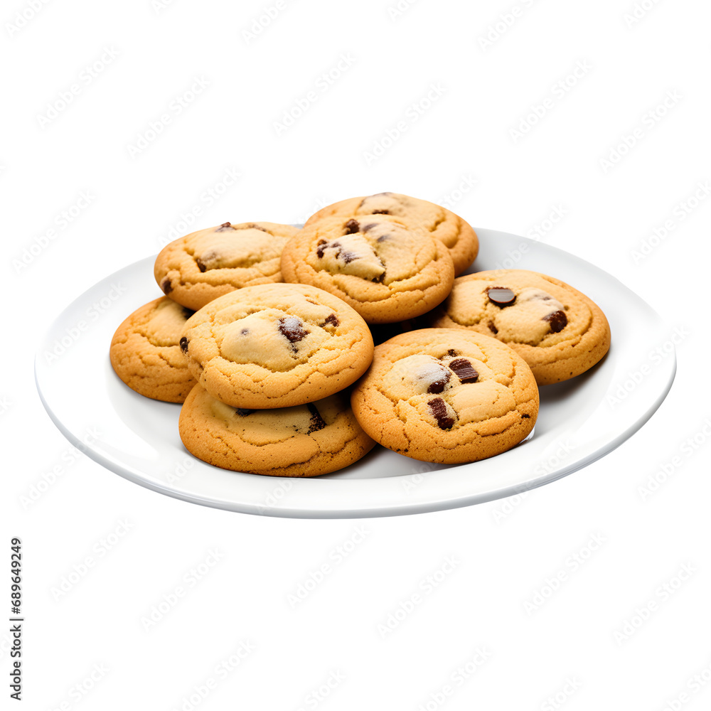 Plate of Chocolate Cookies Isolated on a Transparent Background Plate of Chocolate Cookies Isolated on a Transparent Background