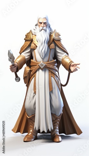3d warrior and wizard game character design on isolated white background for game mobile game 