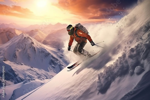Real professional snowboarder rides at off-piste ski slope. Winter sports concept © arhendrix