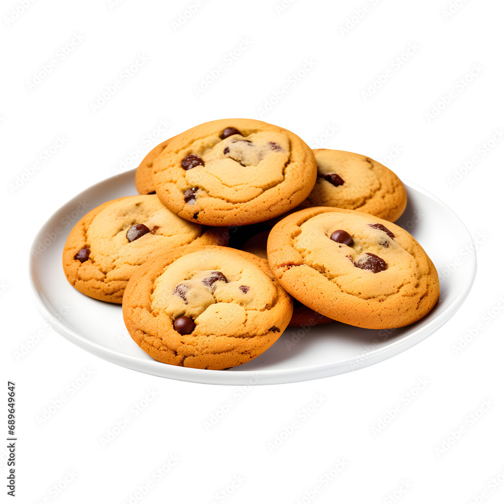 Plate of Chocolate Cookies Isolated on a Transparent Background