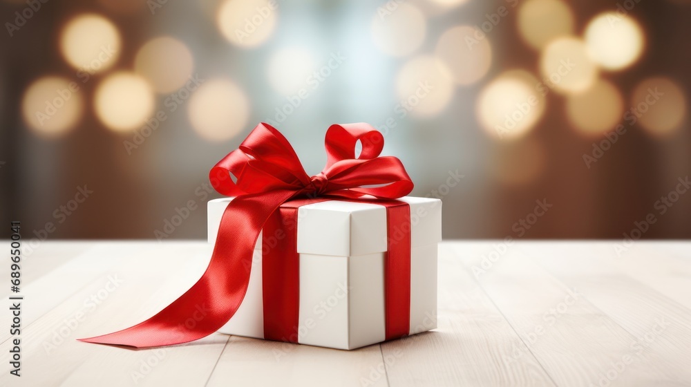 white gift box with red bow, white gift box with red bow,