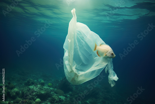 plastic crisis save the ocean A plastic bag a fish © arhendrix