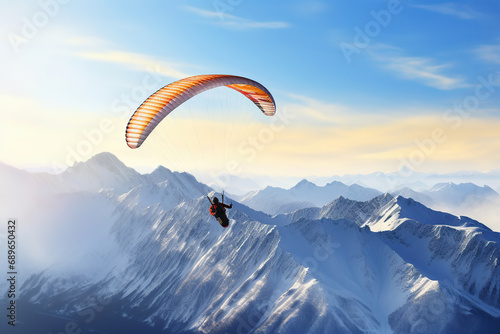 Paragliding in high mountains, winter time