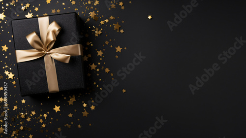Gift box in black. Top view and copy space