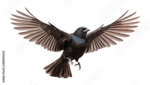 black crow flying isolated on transparent background cutout photo