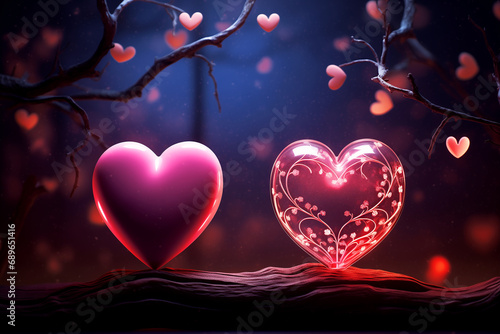 a couple of hearts sitting next to each other, a digital rendering by Valentine Hugo, romanticism, lovely