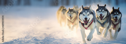 A thrilling winter race showcasing speed, skill, and the majestic beauty of huskies. photo