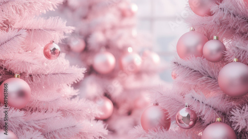 Pink Christmas tree illuminating a cozy room