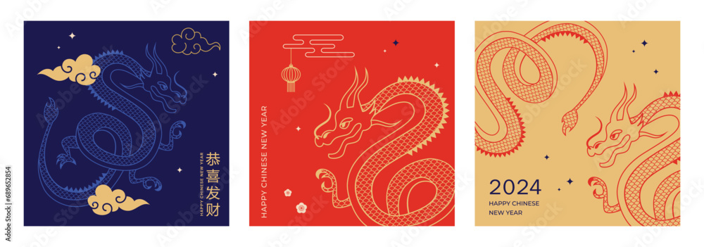 Chinese New year, Dragon new year. Story templates, envelopes design, greeting cards collection. Modern minimalist vector design Chinese New year, Dragon new year. Story templates, envelopes design, greeting cards collection. Modern minimalist vector design