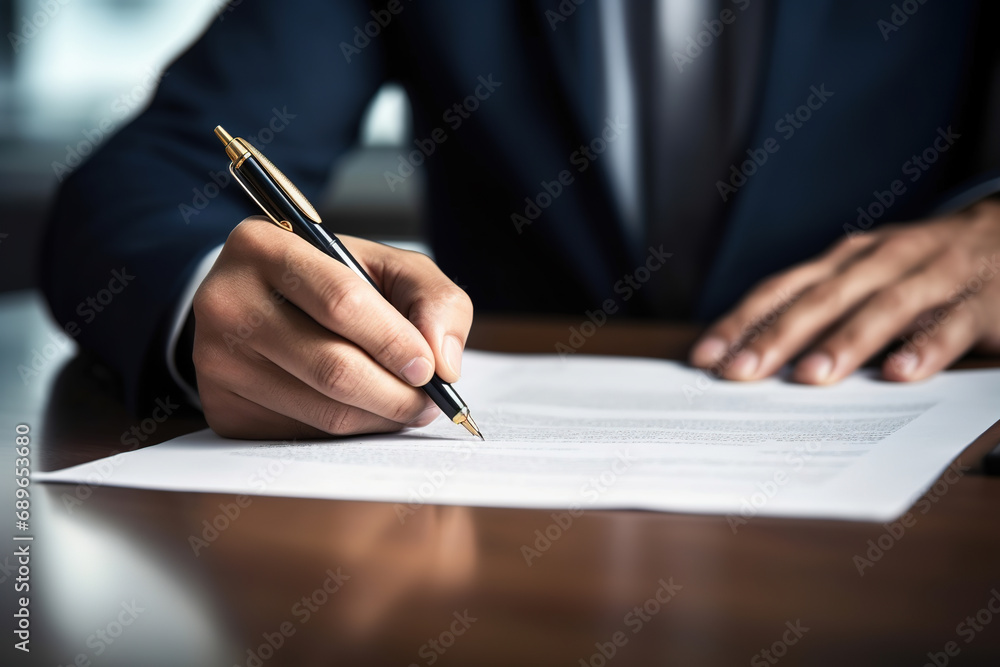 A person signing a document with a pen A person signing a document with a pen