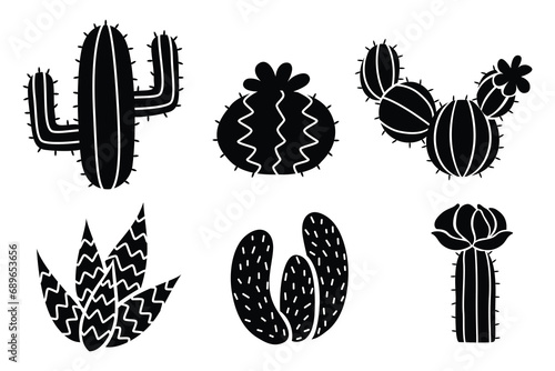 Set of cute cactus with colorful. Vector illustration.