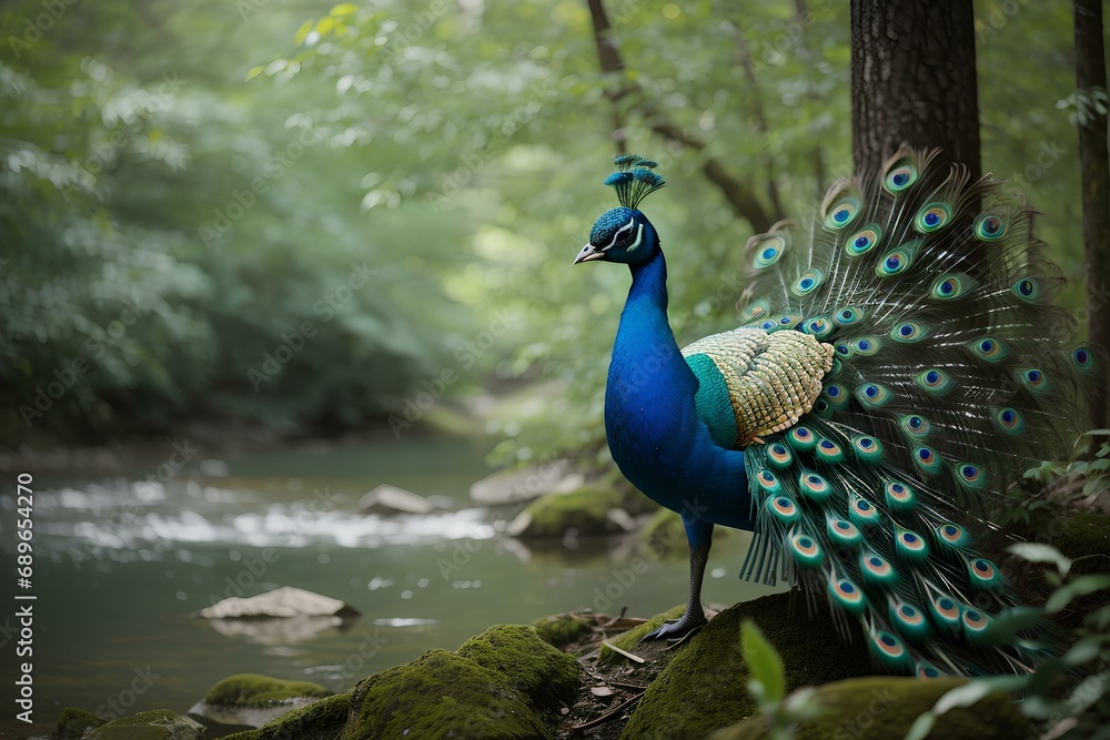 Fototapeta premium peacock with feathers out