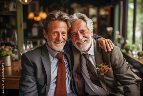 An older mature senior same sex male couple