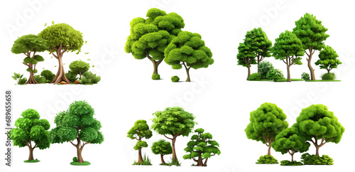 Set of 3d cartoon clipart green trees isolated on white and transparent background #689655658