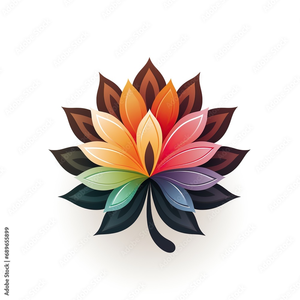round logo emblem symbol with a colored flower on white background round logo emblem symbol with a colored flower on white background