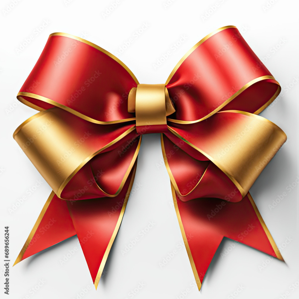 Red and golden bow isolated on white background. Top view. Red and golden bow isolated on white background. Top view.