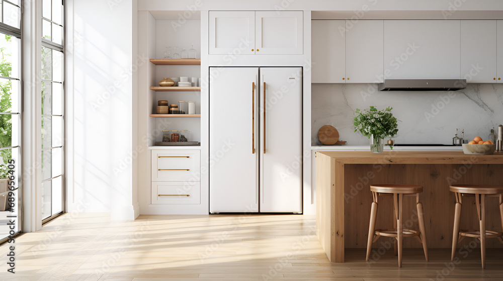 Fototapeta premium front view of a refrigerator in a kitchen pro photography