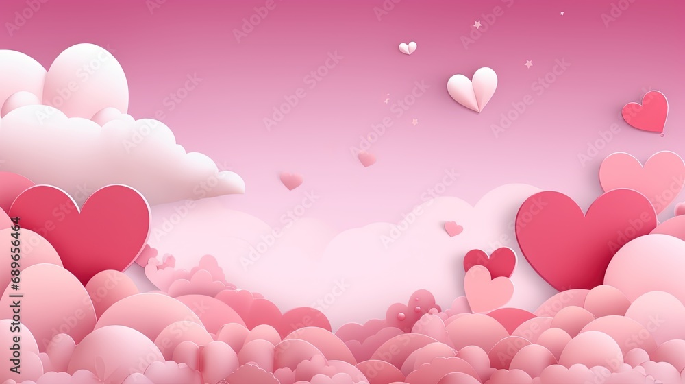 Pink background with hearts and cloud. Valentine special. Created with Ai