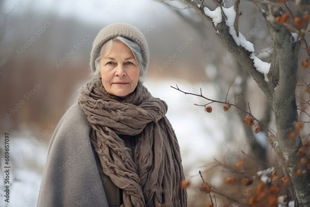 AI generated image of happy person walking in winter park AI generated image of happy person walking in winter park