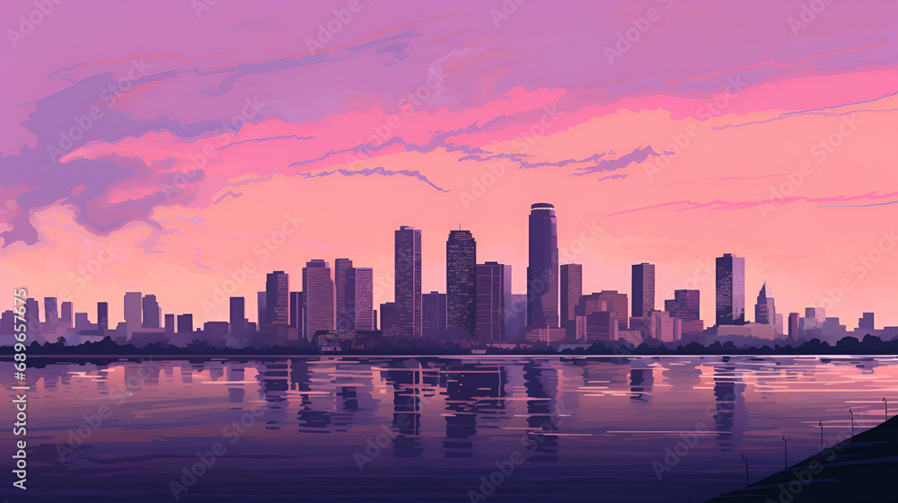 pastel pink miami cityscape