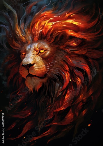 Fantasy image of a ferocious fiery lion. Great for mythology, fantasy, magic and more.  © ECrafts