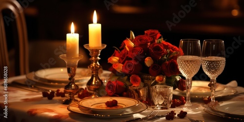 Dinner with an elegant table setting can evoke a sense of romance and intimacy. © Nattadesh