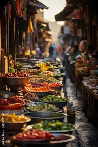 Vibrant street life in Baghdad's market district, Generative AI