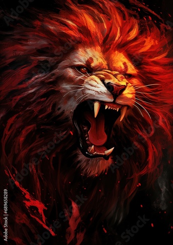 Fantasy image of a ferocious fiery lion. Great for mythology, fantasy, magic and more.  © ECrafts