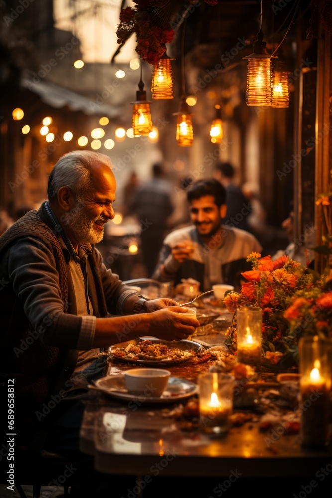 Locals enjoying a meal at a traditional Iraqi restaurant, Generative AI