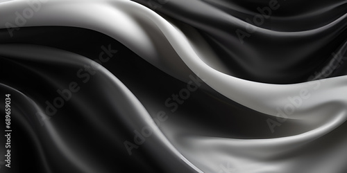 Luxury realistic black and white silk, satin textile background