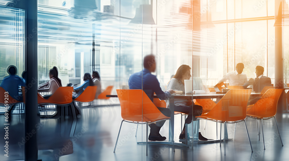 Obraz premium business people meeting at table. Abstract blurred office interior space background